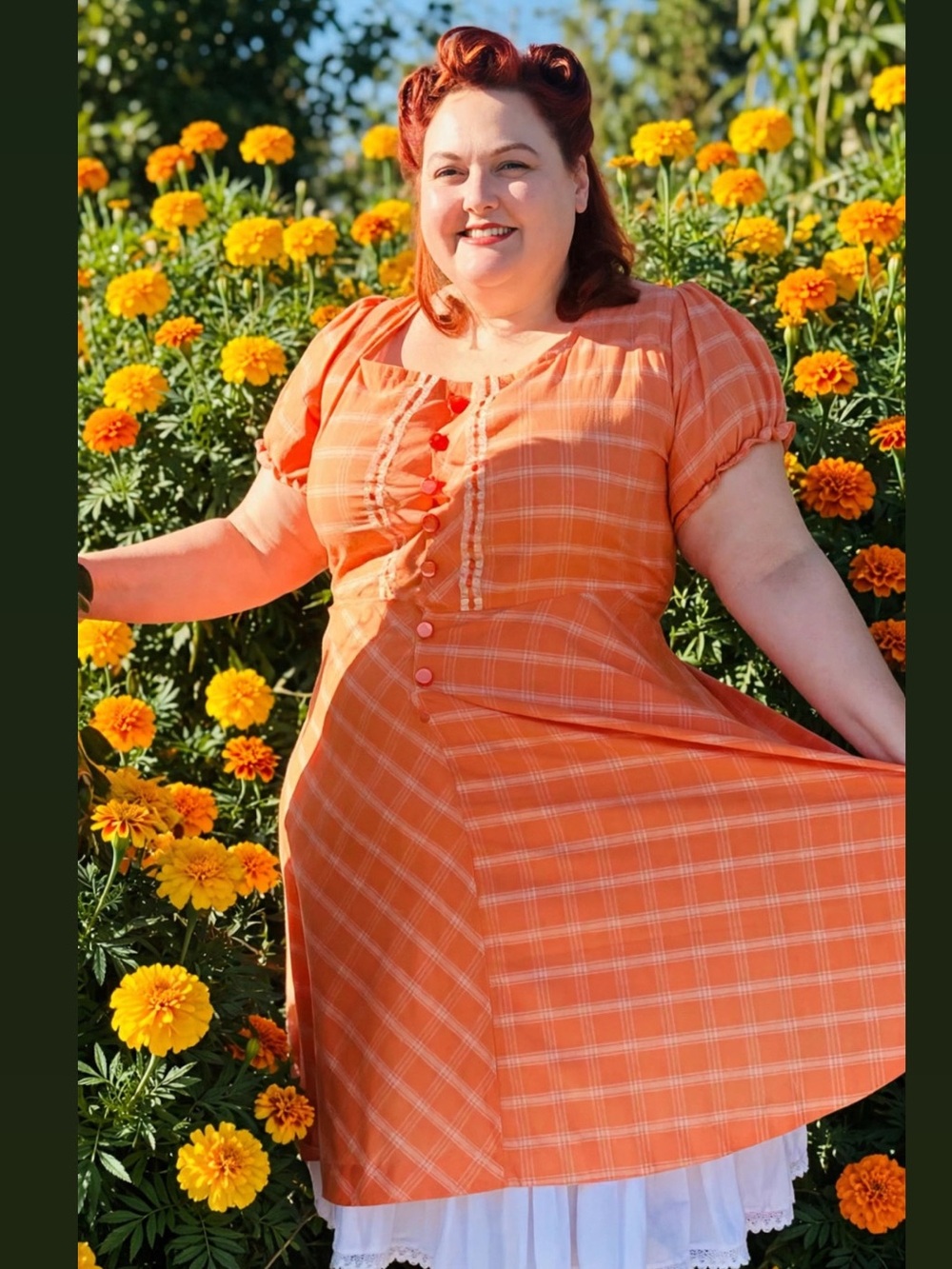 Handcrafted, Orange Linen Dress, 2X